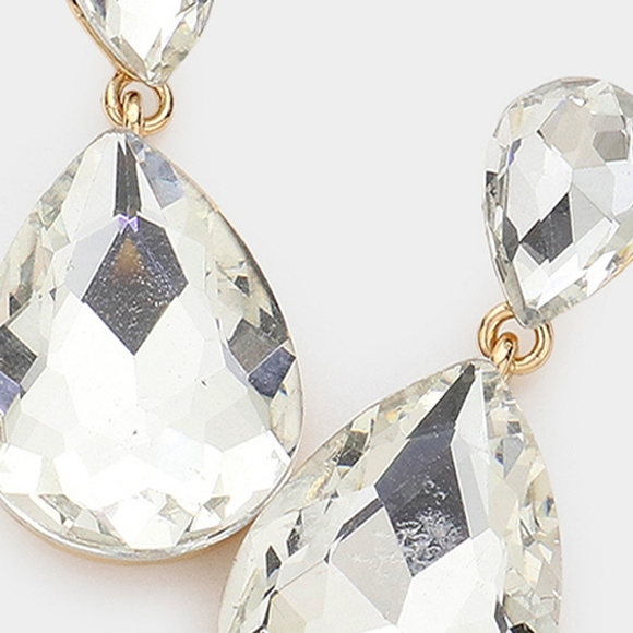 Gold Dangle Crystal Teardrop Earrings 1.7 Inch Cute Teardrop Statement Jewelry - Picture 2 of 2